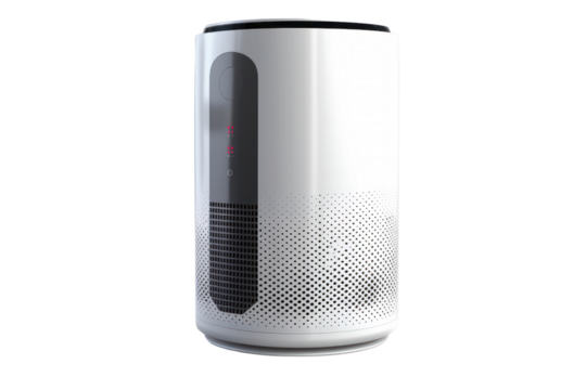 Modern cylindrical air purifier with LED display, ideal for home and office use to improve indoor air quality and reduce allergens.