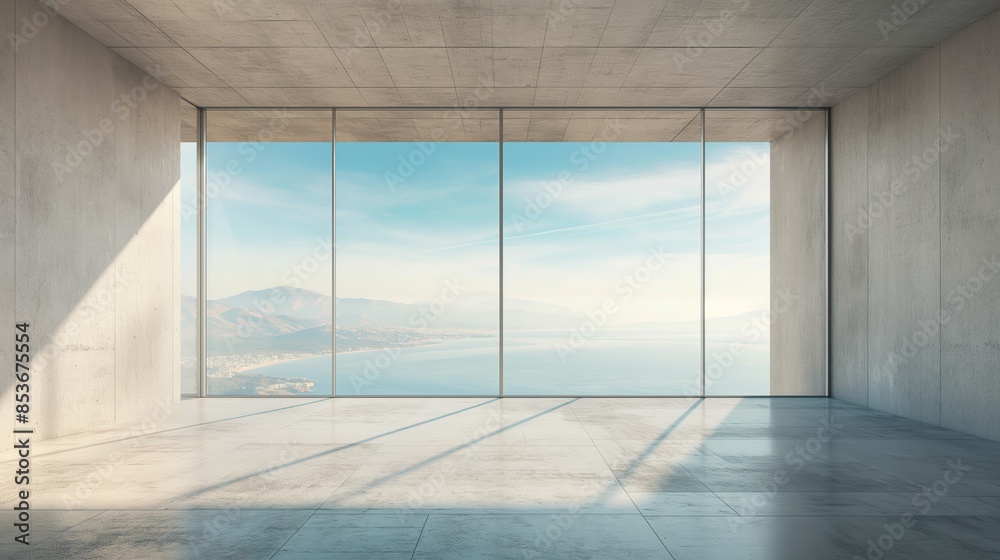 Wall mural oceanfront panorama from a modern minimalistic room