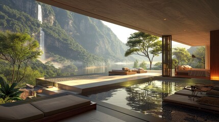 A Modern Bedroom With An Outdoor Terrace And Nature View (3D Render), High Quality, HD