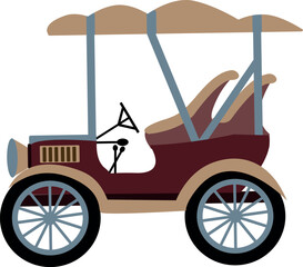 Flat isolated brown retro car. Cartoon vintage car illustration vector.