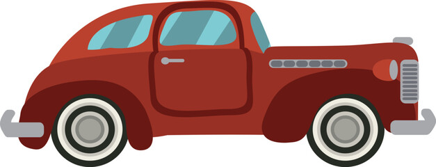 Flat isolated red retro car. Cartoon vintage car illustration vector.