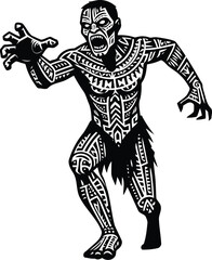 Fototapeta premium zombie in silhouete with Polynesian ethnic pattern illustration
