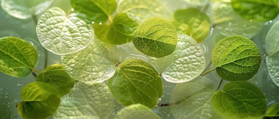 A closeup of variegated plant cuttings being propagated in water