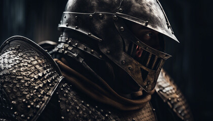 portrait of medieval knight, isolated white background