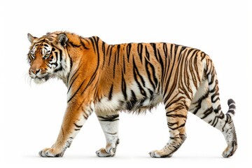 Fototapeta premium A tiger is walking on a white background