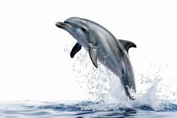 Obraz premium A dolphin leaps out of the water, its tail flapping in the air