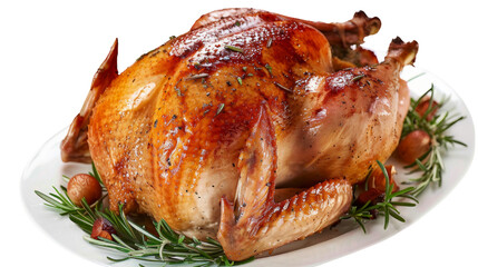 Roast turkey on white background
