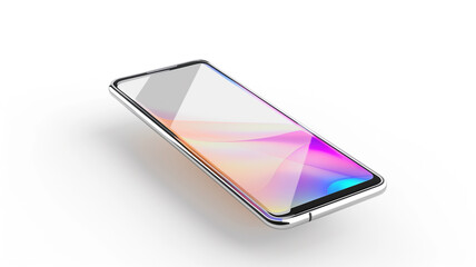 A sleek, modern smartphone floating against a minimalistic background, showcasing a blank screen ready for customization.