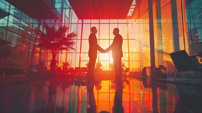 Bussines partners handshakes in modern open space on the background of coworking team on new startup project