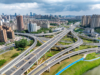 Fototapeta premium Overlooking modern city overpass, Changsha, Hunan