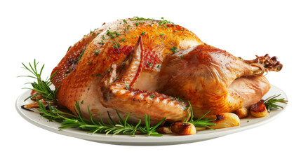Roast turkey on white background