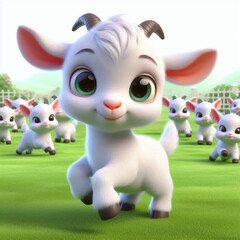 Naklejka premium 3D funny goat cartoon in the field. Agriculture and farm animals