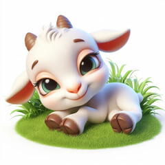 Naklejka premium 3D funny goat cartoon in the field. Agriculture and farm animals