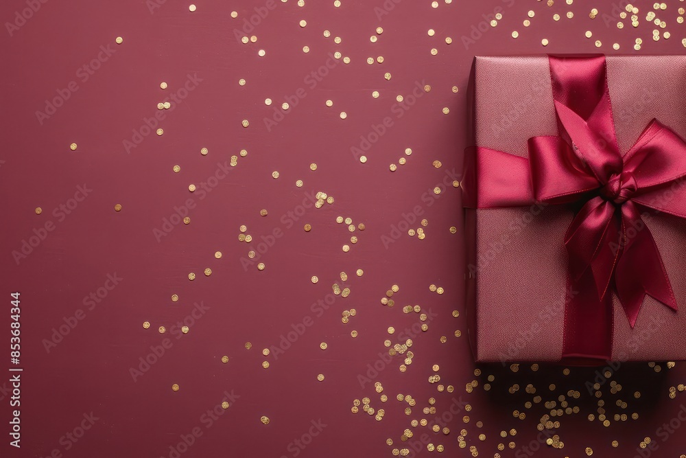 Poster a red box with a gold ribbon sits on a red background