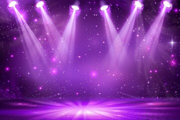 Purple stage background with shining lights and stars