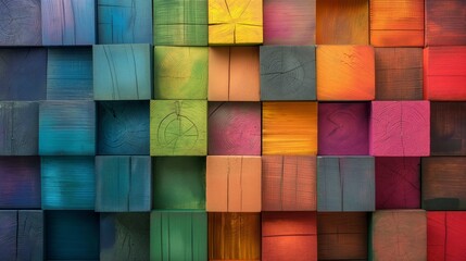 A textured mosaic of colored wooden blocks, creating a vibrant and artistic pattern.