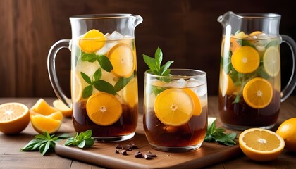 Fototapeta premium infused water, detox water, flavored water, fruit-infused water, cucumber water, lemon water, mint water, berry water, strawberry water, citrus water, tropical infused water, spa water, refreshing wat