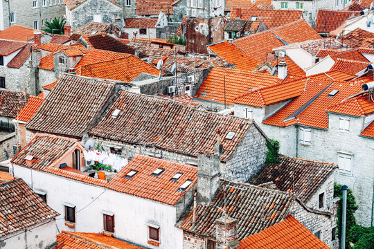 Red tiled rooftops in medieval town