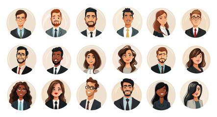Cartoon Business People Avatars in Circles Set. Simple Style White Background Corporate Professionals Team Members Office Workers Characters Portraits Illustrations Avatar Icons