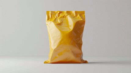 Glossy Yellow Packaging Pouch on Neutral Backdrop. Generative AI