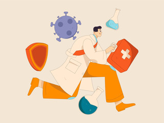Medical characters fighting the epidemic flat vector concept operation hand drawn illustration
