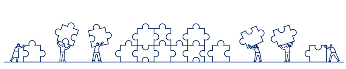 flat  banner illustration of people with puzzle pieces