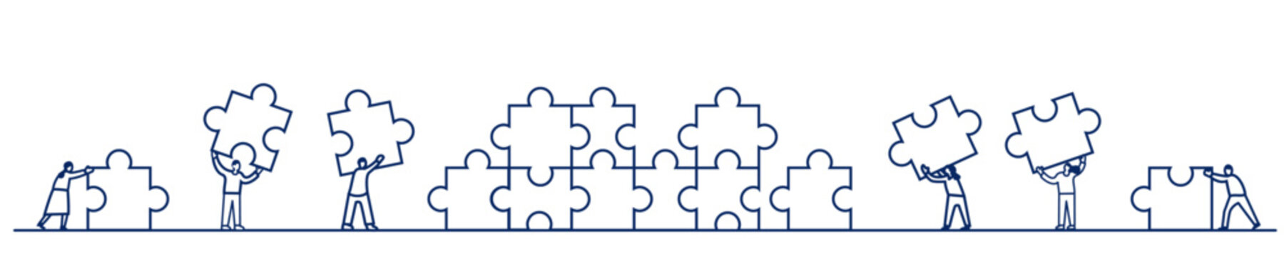 flat  banner illustration of people with puzzle pieces