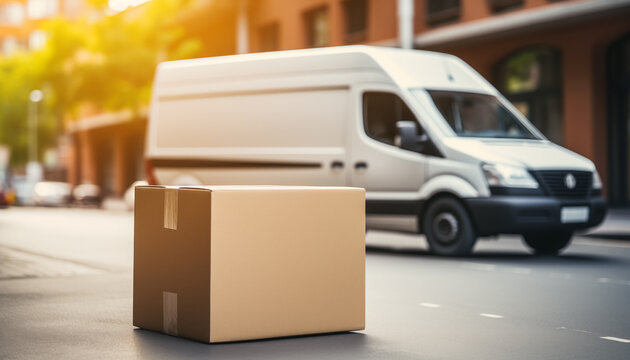 Carga de cami&oacute;n de reparto con cajas de cart&oacute;n.
Pedidos en l&iacute;nea, compras, productos de comercio electr&oacute;nico, mercanc&iacute;as