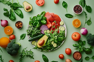 Healthy food flat lay