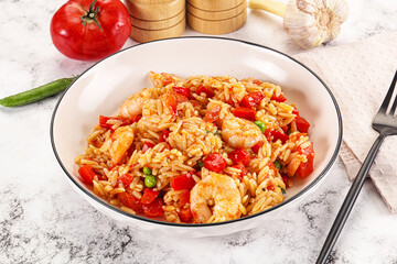 Italian pasta orzo with prawn