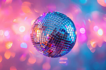 Obraz premium Disco ball reflecting colorful lights, creating a festive atmosphere for a party or celebration