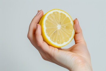 close-up, hand holding sliced ​​lemon