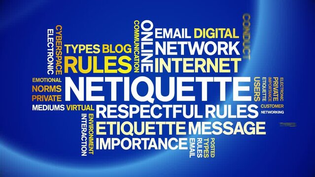 Netiquette animated word cloud;text design animation tag kinetic typography seamless loop.