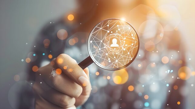 Hand Holding Magnifying Glass with Human Icon, Focus Customer, magnifying glass, human icon, business, customer-centric