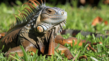 Obraz premium Colorful Iguana in Tropical Foliage