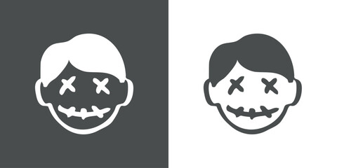 Logo con emoticono de zombi alegre para invitaciones y tarjetas de Halloween. Cabeza de zombi con expresión alegre como personaje emoji
