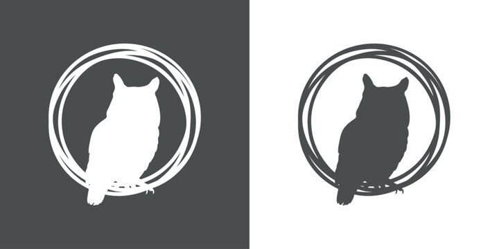 Logo con silueta de b&uacute;ho en marco circular con l&iacute;neas