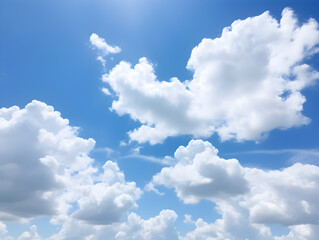 Fototapeta premium Puffy white clouds drifting across a bright blue sky on a sunny day