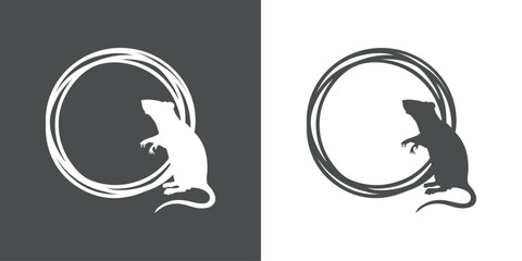 Logo con silueta de rata o ratón de pie en marco circular con líneas © teracreonte