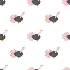 Children pattern with hand drawn flat singing birds on white background.