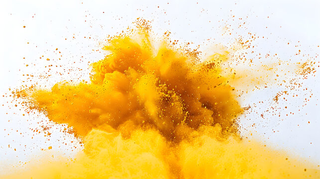 Explosi&oacute;n de polvo amarillo sobre fondo blanco