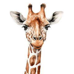 clipart giraffe head portrait watercolor illustration on transparent background