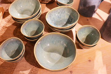Festive ceramic tableware with Arabic pattern for festive table setting