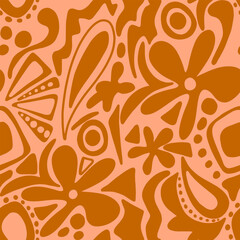 Abstract Hand Drawing Geometric Flowers Shapes Leaves and Paisleys Seamless Vector Pattern Isolated Background