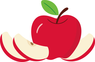 Cute red sliced cut apple, delicious and healthy fruit illustration design.