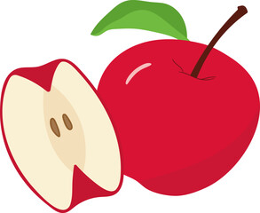 Cute red sliced cut apple, delicious and healthy fruit illustration design.