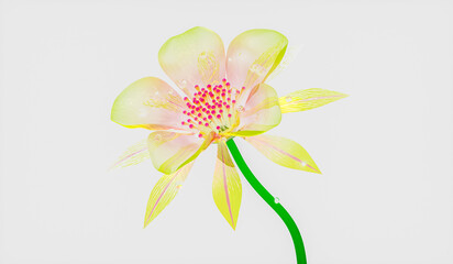 Abstract crystal yellow flower blooming with water drops on isolated background. 3d rendering.