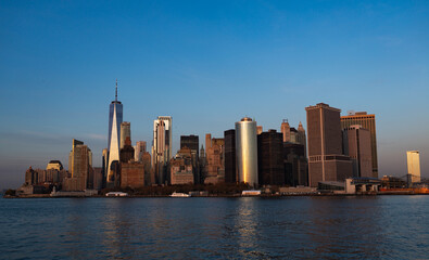 Fototapeta premium NYC, NY. New York City Skyline with Urban Skyscrapers USA. New York City skyline, cityscape of Manhattan in USA. Panoramic view on Manhattan.