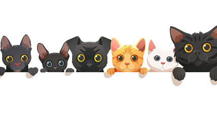 Fototapeta premium Dogs and Cats Peeking Over Banner on transparent background