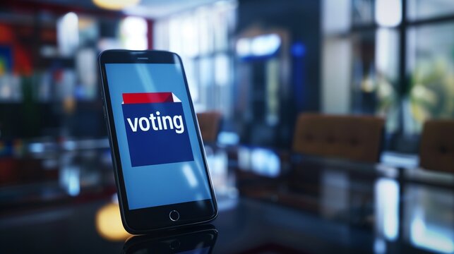 A mobile phone displaying a secure remote voting system interface, highlighting the convenience and accessibility of modern digital voting technology.